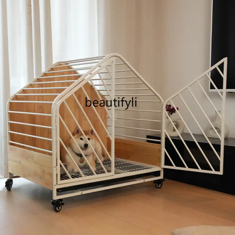 High-End Dog Cage Shiba Inu with Toilet Separation Household House Solid Wood Nest