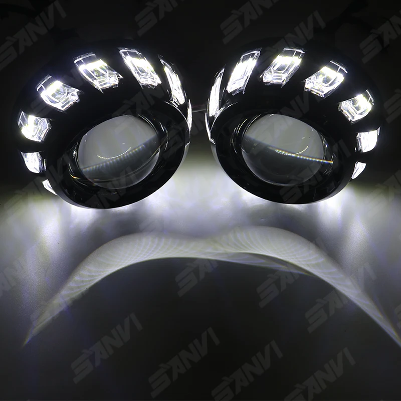 SANVI 3.0 Inch Angel Eyes Shrouds LED DRL Cover for Headlight Projector Lens Hella 3R G5 Halo Bezel White Yellow DRL Light