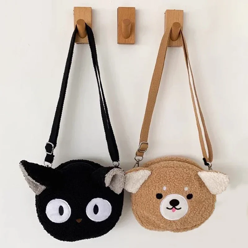 Bolsa Kawaii Estilo Japonês para Mulheres, Sacos de Ombro de Pelúcia Gatinho Dos Desenhos Animados, Pacote Mensageiro Crossbody, Pacote Bolsa de