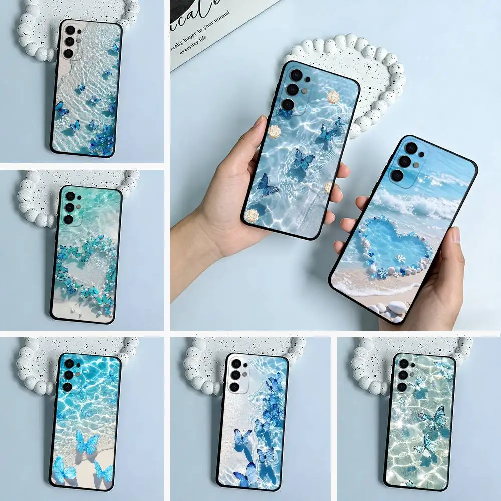 

Blue Butterfly Ocean wave Black Soft Silicone Phone Case for Samsung S25, S24, S21, S22, S23, S30, Ultra, S20, Plus, FE, Lite