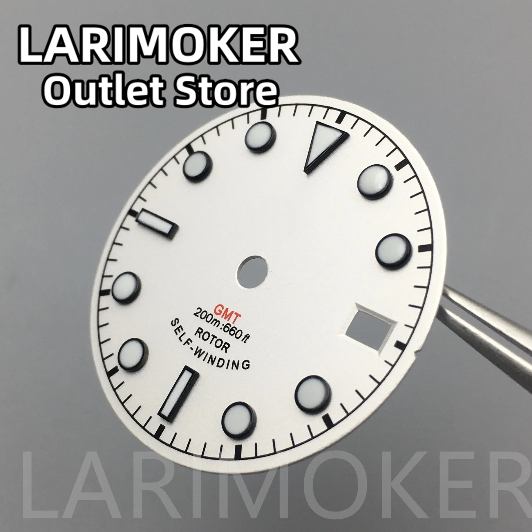 LARIMOKER 29mm white black dial GMT four hands green luminous watch dial for NH34 Movement watch accessories repair tool