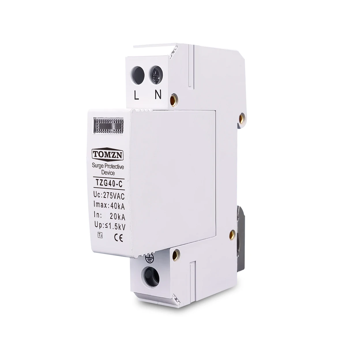TOMZN 18mm AC SPD 20~40kA 275V House Surge Protector Protection Protective Low-voltage Arrester Device 1P+N DIN Rail