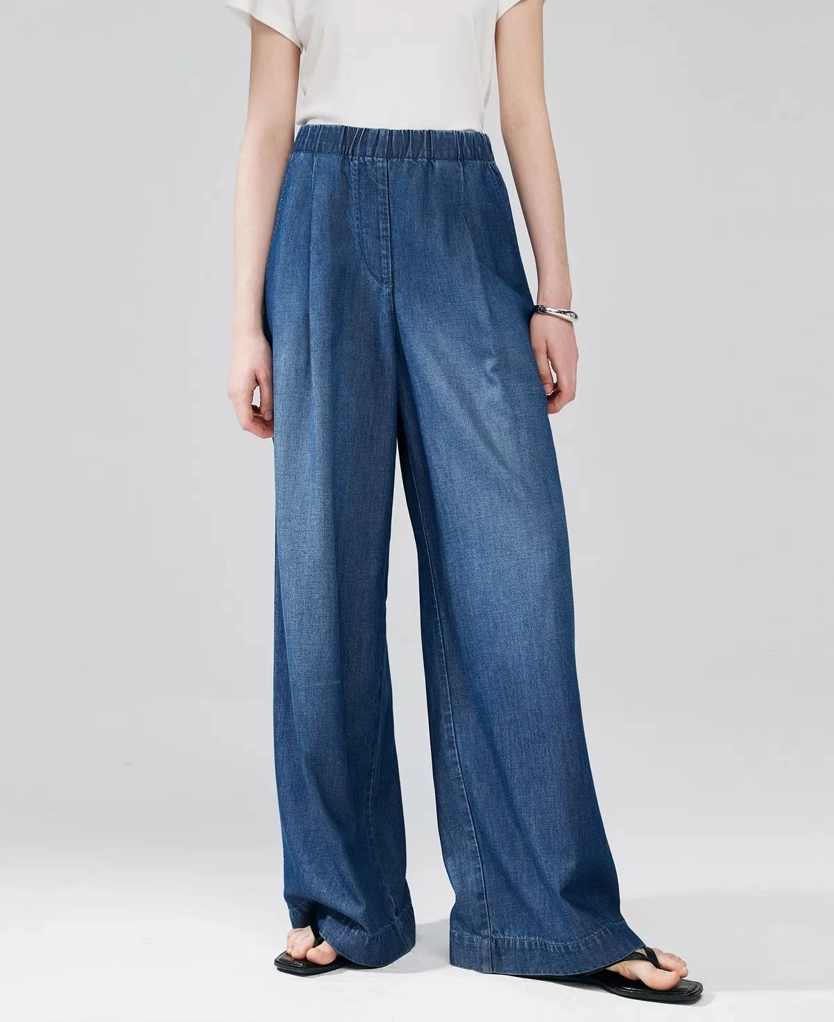 

Long-legged Lyocell denim wide-leg pants female Spring/Summer 2025 Skinny floor-length pants with loose and tight waists