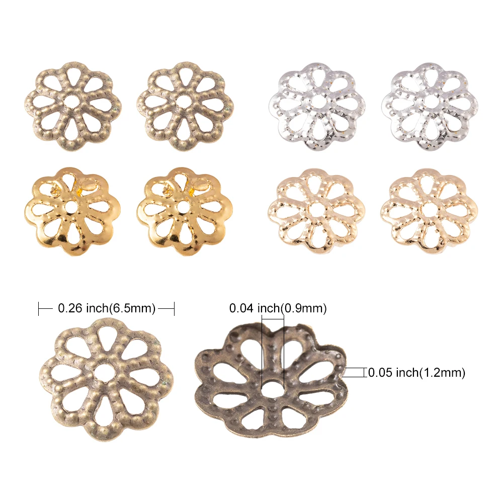 1600pcs/box 4 Colors 8-Petal Hollow Tiny Bead Caps Flower End Caps Bead Spacer Bulk for Necklace Bracelet Earring Jewelry Making