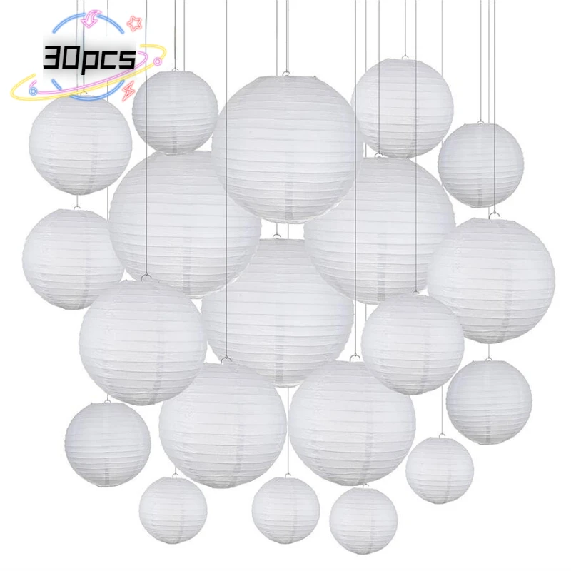 30pcs lantern Chinese Paper Ball Lampion Hanging White Wedding Decoration  Party  decoration Lanterns birthday party 4''-12''