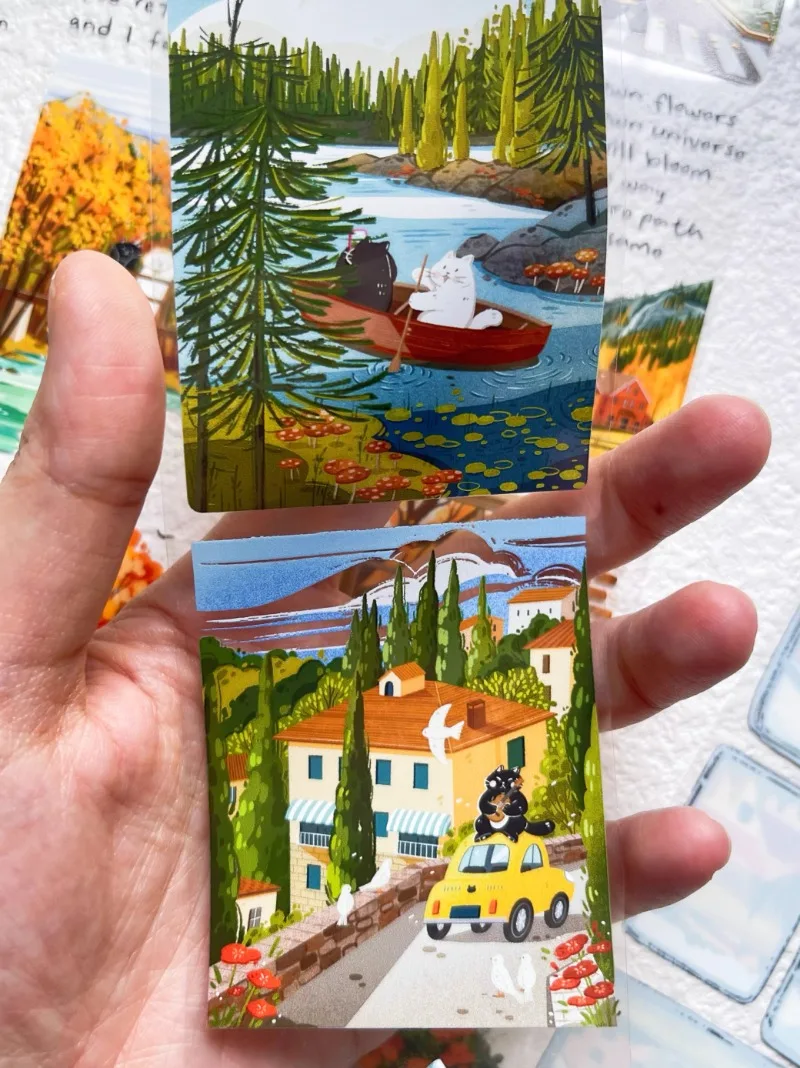 Lovely Cat Autumn Pictorial Special Oil PET Washi Tapes Craft Supplies DIY Scrapbooking Card Making Decor Plan Sticker