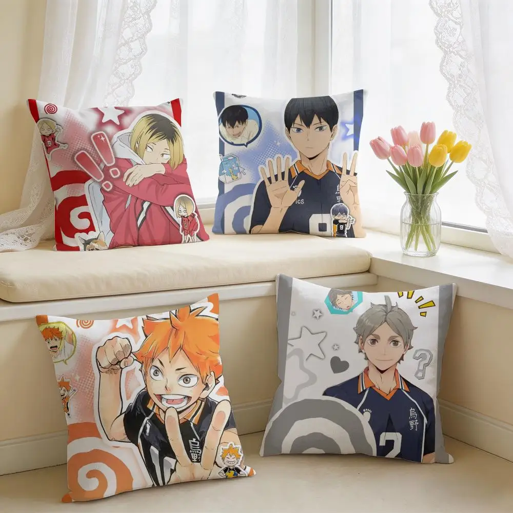 H-Haikyuu Anime Role Cushion Cover Square Short Plush Pillow Case Living Room Sofa Home Decor Funda 40X40
