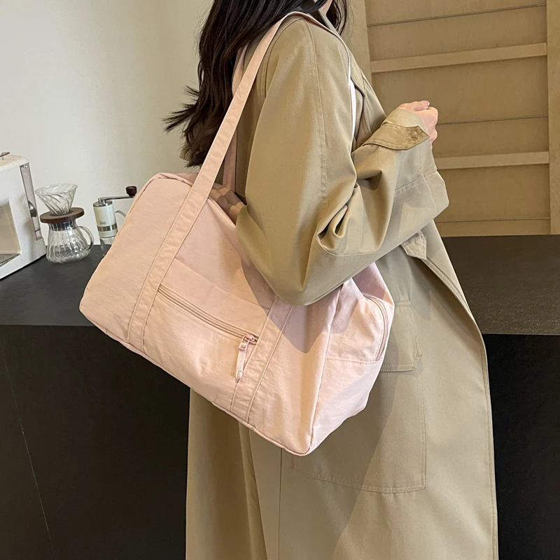 

Легкая нейлоновая сумка большой вместимости для фитнеса и путешествий, корейская спортивная женская сумка через плечо, на молнии, в стиле Бостон