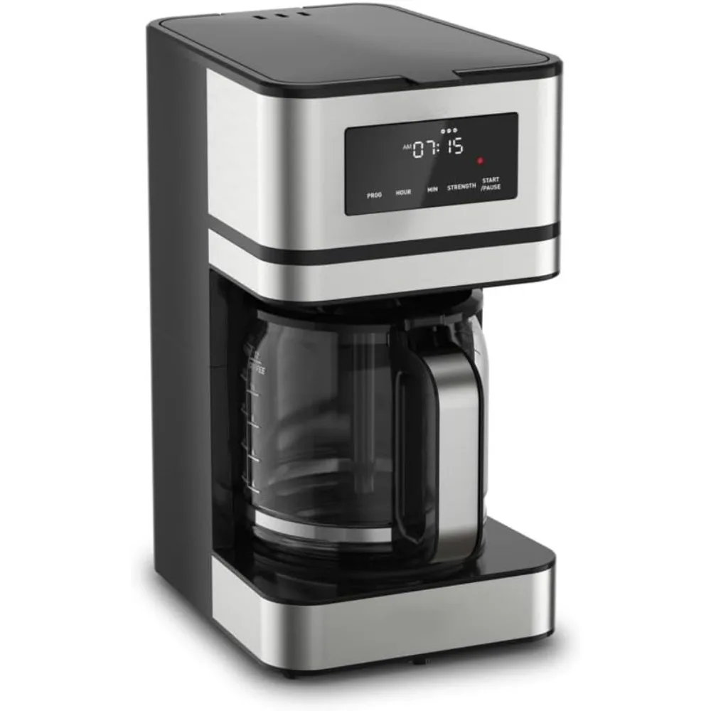 

Coffee Maker, Stainless Steel and Glass Carafe 12 Cup Drip, Programmable with Digital Display, Drip Free Coffee Machine