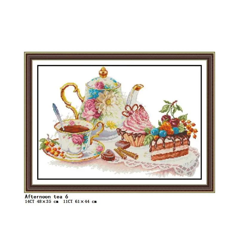 Flower Afternoon Tea Series Cross Stitch Kit Aida 14CT 11CT Canvas Fabric Needle Thread Sewing Set DIY Embroidery Kitchen Decor