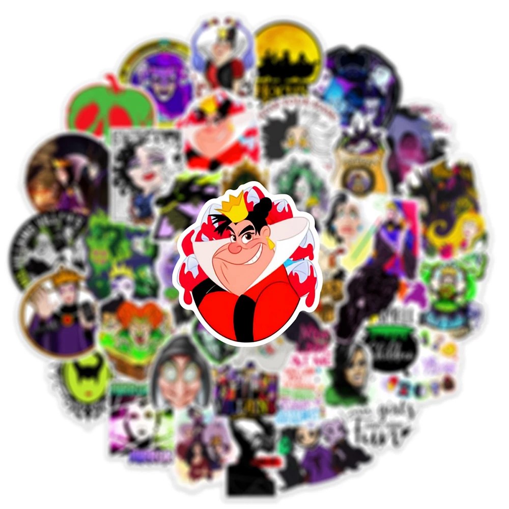 Pegatinas de dibujos animados de Disney para niños, calcomanía impermeable de 10/30/50 piezas, villano mágico, bruja, maléfica, Reina, teléfono,