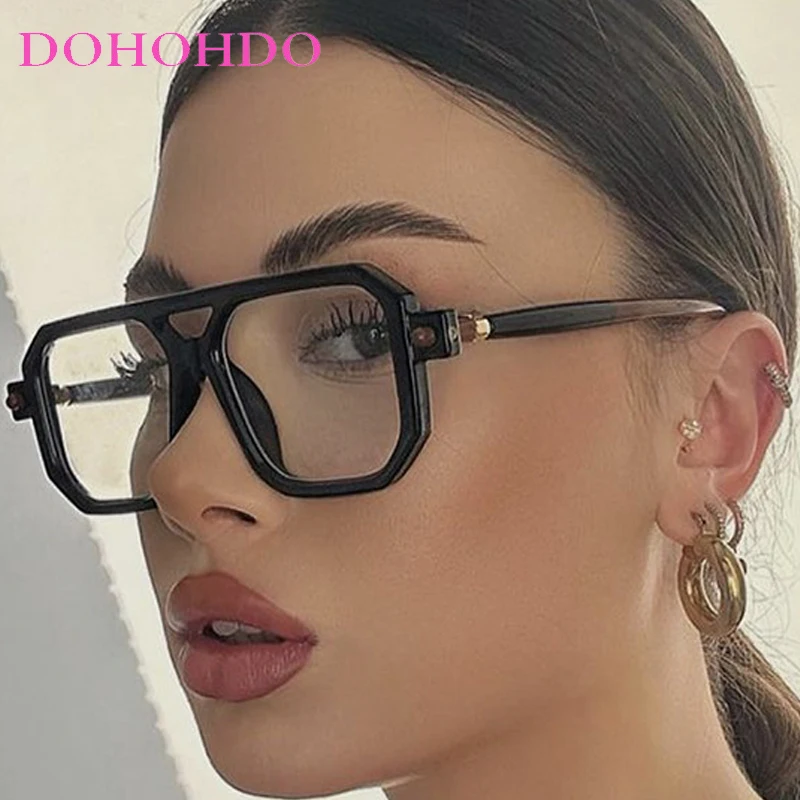 

DOHOHDO 2026 New Fashion Double Beam Square Sunglasses Women Men Retro Brand Punk Sun Glasses Clear Lens Mirror Eyeglasses UV400