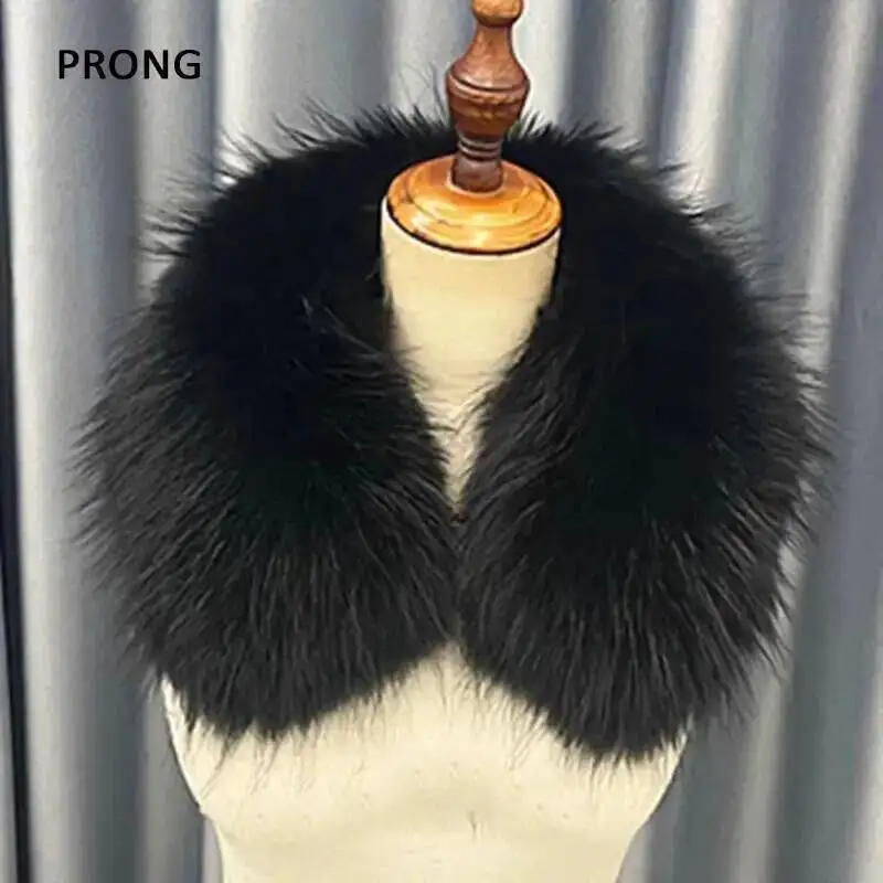 Winter Real Fur Collar Neck Warm Raccoon Fur Scarf Shawls Women Winter Parkas Coat Jacket Hood Fur Decor Collar Furry Scarves view 2