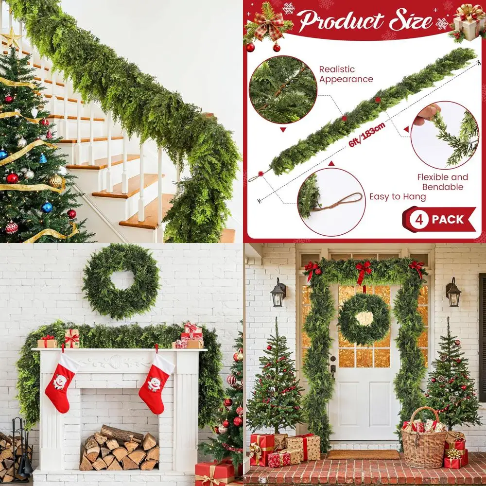 

Artificial Cedar Garlands, 6FT Real Touch Winter Cedar, Greenery Pine for Christmas Indoor/Outdoor Decor