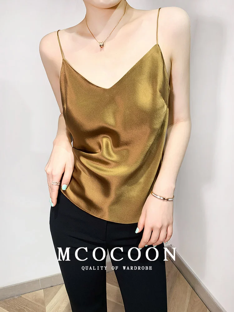 V Neck Satin Camis Top Women Summer Sexy Nightclub Elegant Camisole Female Soild Color Smooth Silk Backless Tank Top Vest 2023