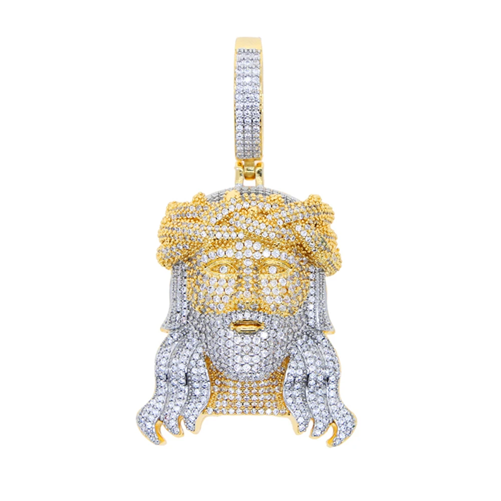 Micro Micro pavimentou 5A cúbico zircônia cz bling grande Jesus Cristo Colar de cabeça pingente para homens gelados jóias cristãs de hip hop