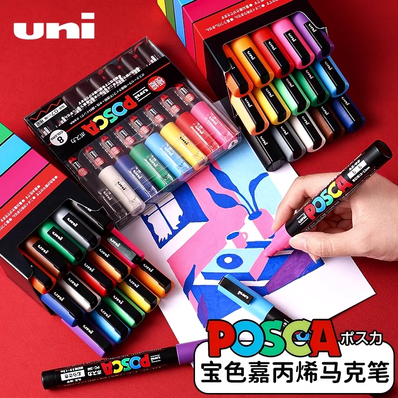 Imagem -03 - Uni Posca Cor Acrílico Marcação Caneta Conjunto Pc1m 3m 5m 8k 17k Pintura das Crianças Faça Você Mesmo Criação Graffiti Arte Suprimentos Caixa de Presente