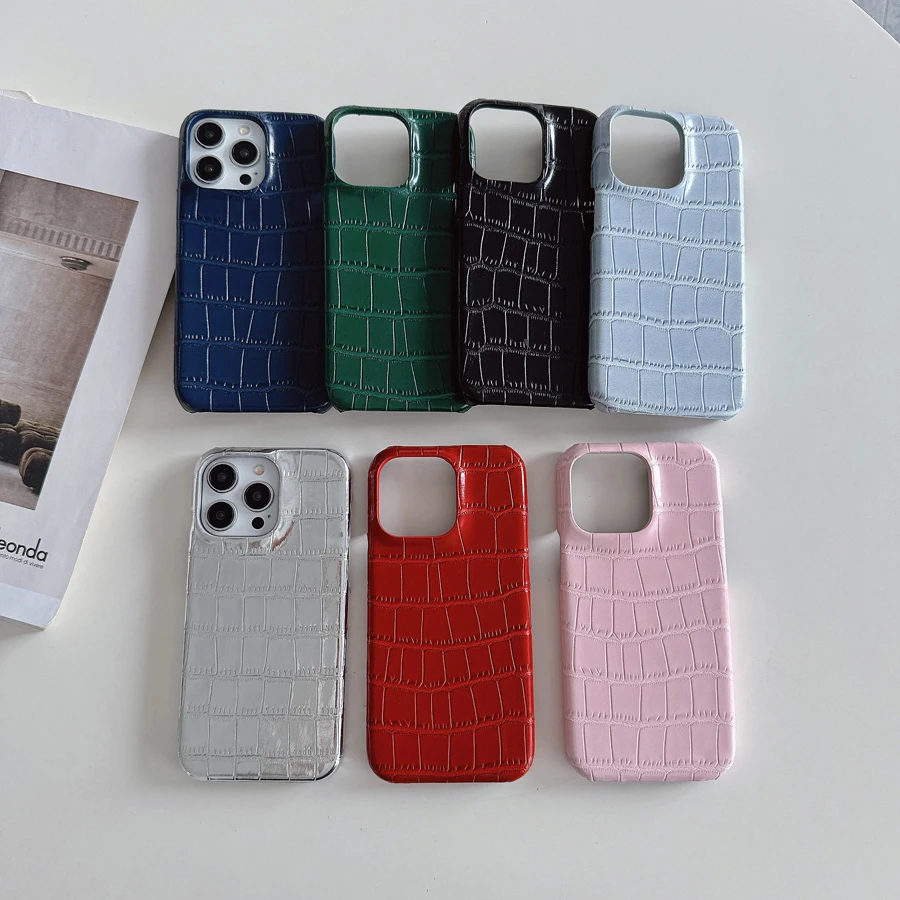 Luxury Polish Phone Case for iPhone 16 15 14 13 12 Mini 11 Pro Max X Xs Xr 8 7 Plus Crocodile Skin Pattern Shockproof Cover