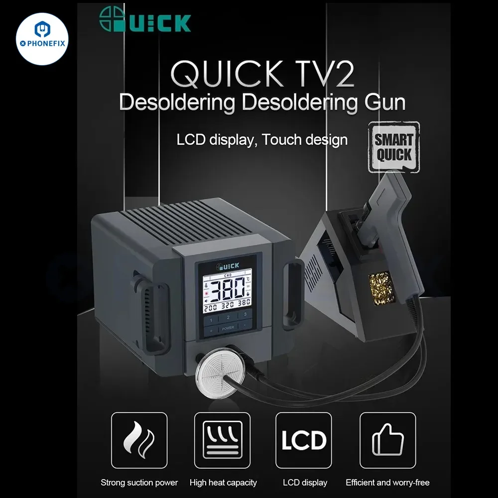 QUICK TV2 Smart Desoldering Gun Rework Station Touch Switch With LCD Display Intelligent Delay Soldering For Phone PCB Repair