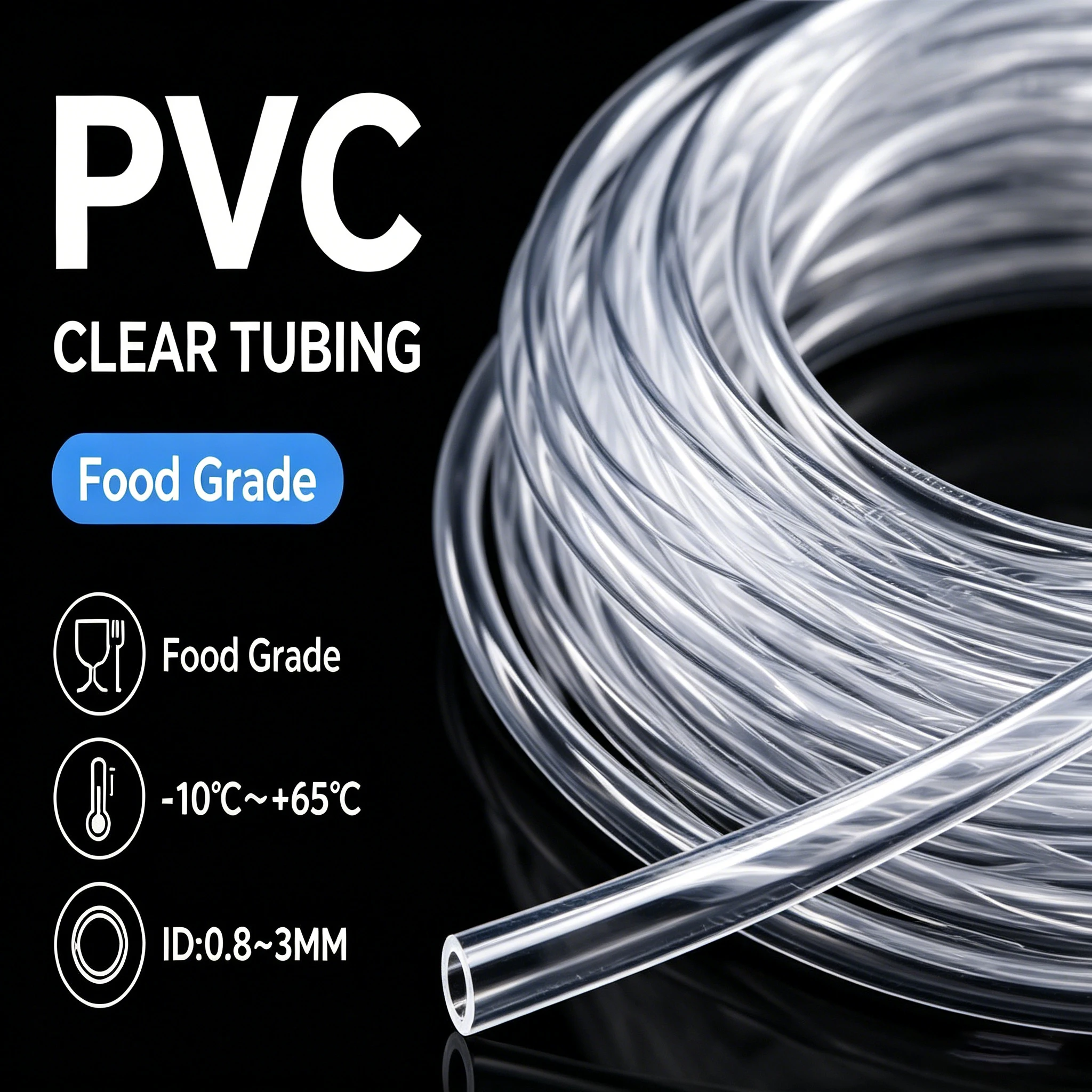 

2/5/10M Food grade PVC capillary hose with ID 0.8~3mm, high transparency, non-toxic, environmentally friendly, and pressure