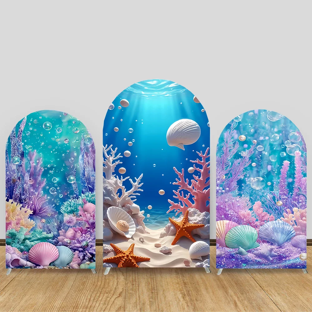 

Beauty Summer Beach Arch Backdrop Cover Starfish Shells Gravel Kids Birthday Baby Shower Party Decor Portrait Background