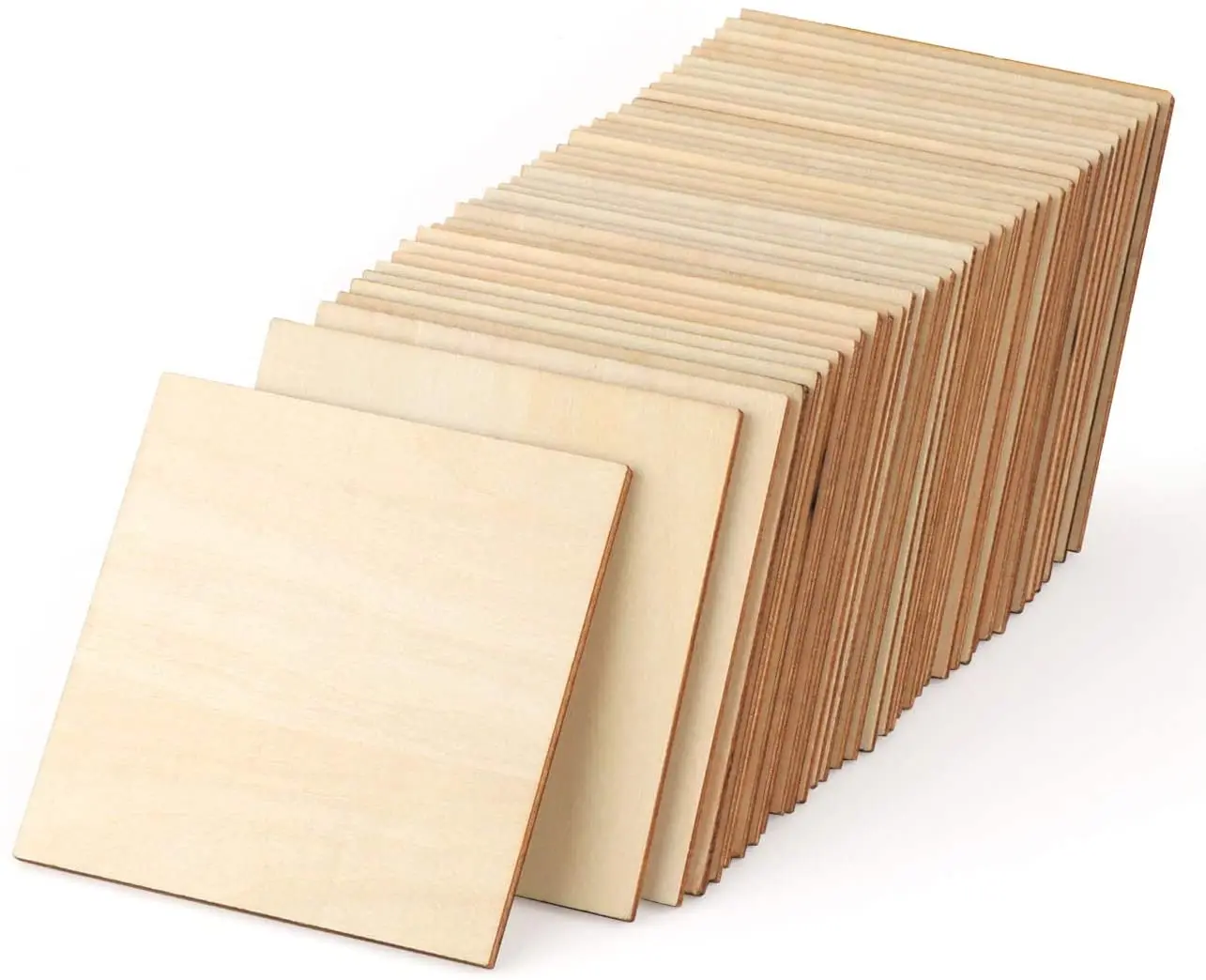 

Unfinished Wood Pieces 50 Pcs 4 Inch Square Blank Wood Natural Slices Cutouts for DIY Crafts