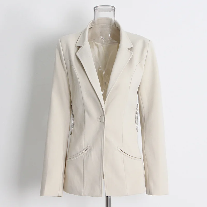 HKSH Women Blazer Stylish Elegant Hollow Out Expose Waist Design Solid Color Niche Trend Slim Fit Suit-Jacket Autumn New HK28004