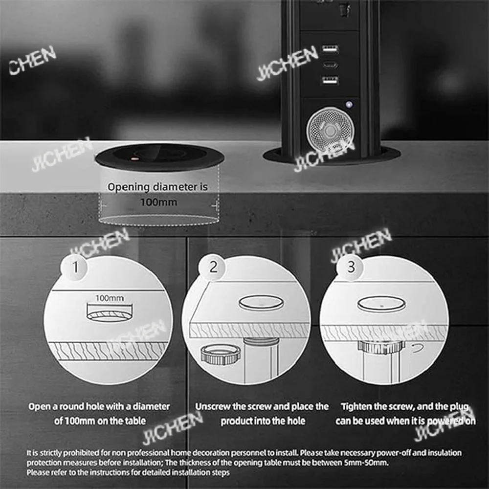 pop-up socket, electric lifting embedded power socket with USB/Type-C port/Bluetooth speaker, suitable for office desks