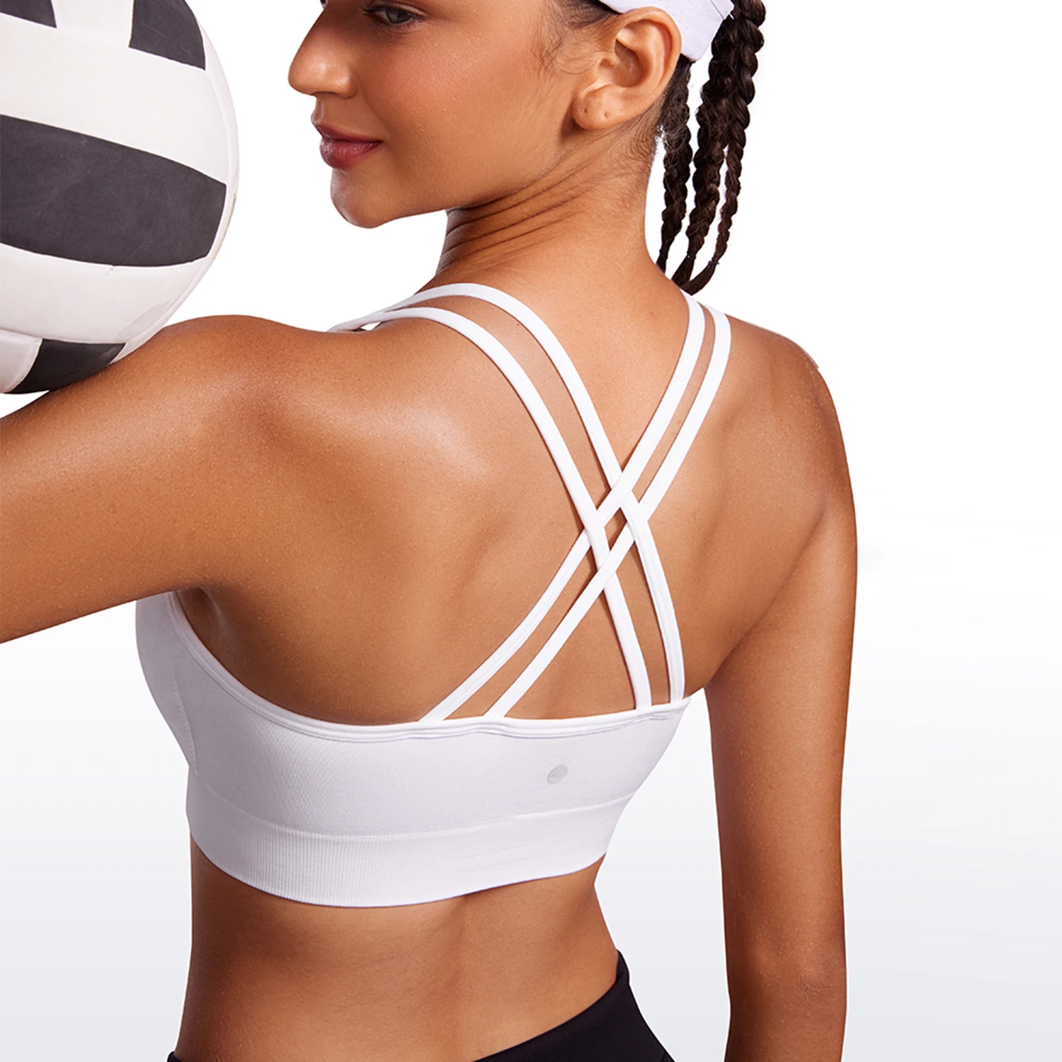 Womens Seamless Strappy Longline Sports Bra - Medium Support Scoop Neck Criss Cross Padded Yoga Workout Bra