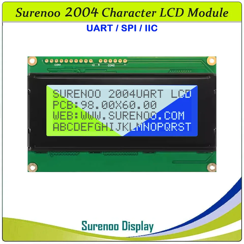 Imagem -02 - Surenoo-lcm Display Panel For Arduino Lcm Lcd Screen Serial Spi Iic I2c Amarelo Verde Blue Character 204 20x4 2004