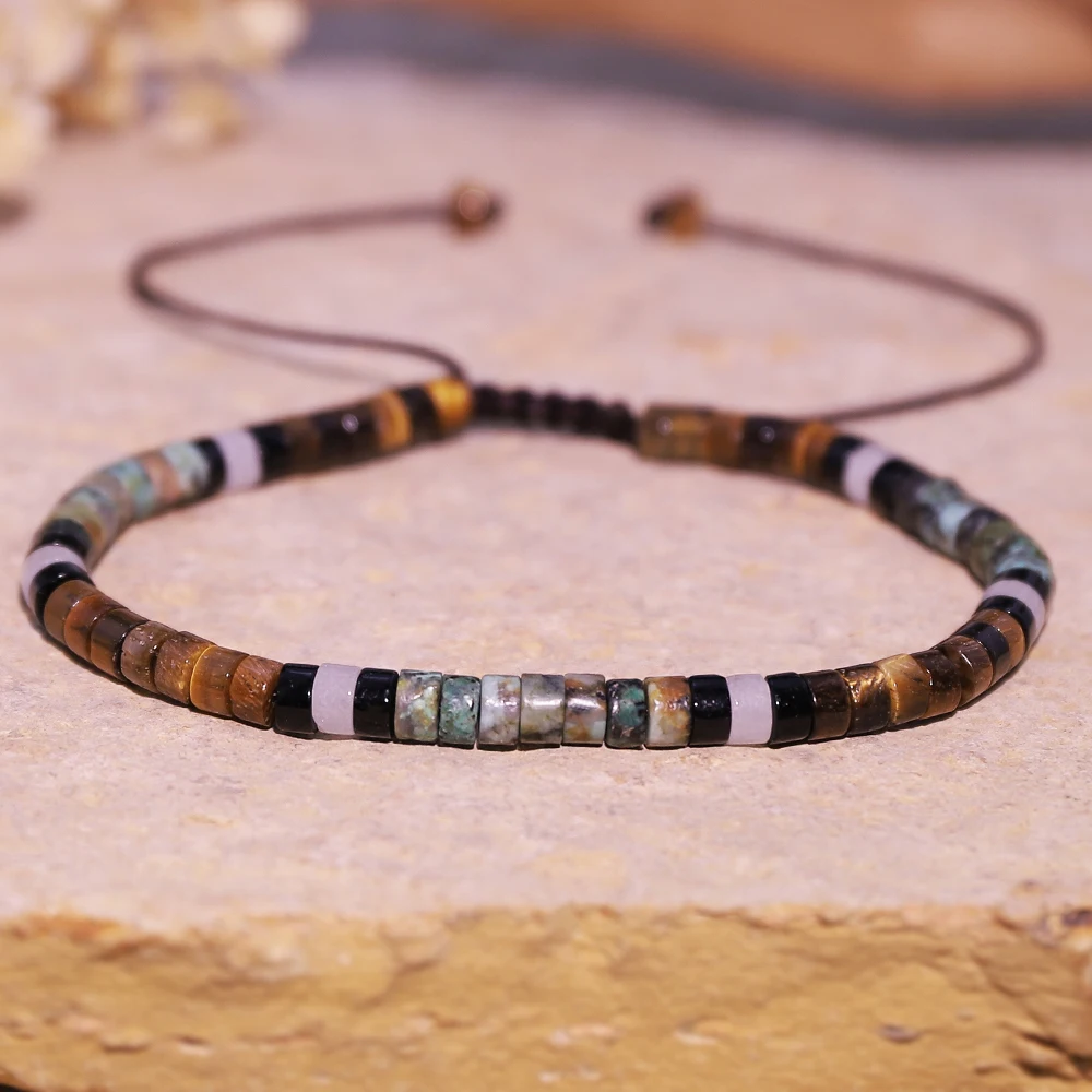 1 Stück neue natürliche Tigerauge Stein Spacer Perlen afrikanische Kiefer verstellbare Perlen Armband