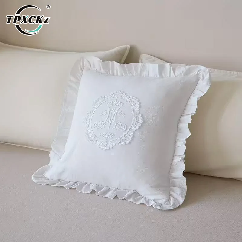 SL Lotus Frill French Lace Pillow Cover Washed Material Comfortable Embroidered Soft Cushion Cover Bedroom