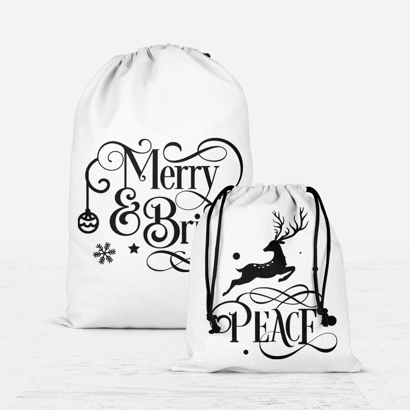 Christmas Garland Letters Printed Drawstring Storage Bag Practical Organizer  Bags Women New Year Gift 10 Pcs/lot