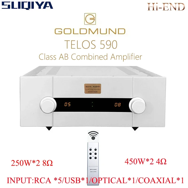 SUQIYA-Clone Goldmund Telos590 Power Amplifier Combined Fever Power Player 250W*2 With Remote Control ES9038Q2M 384K DSD512