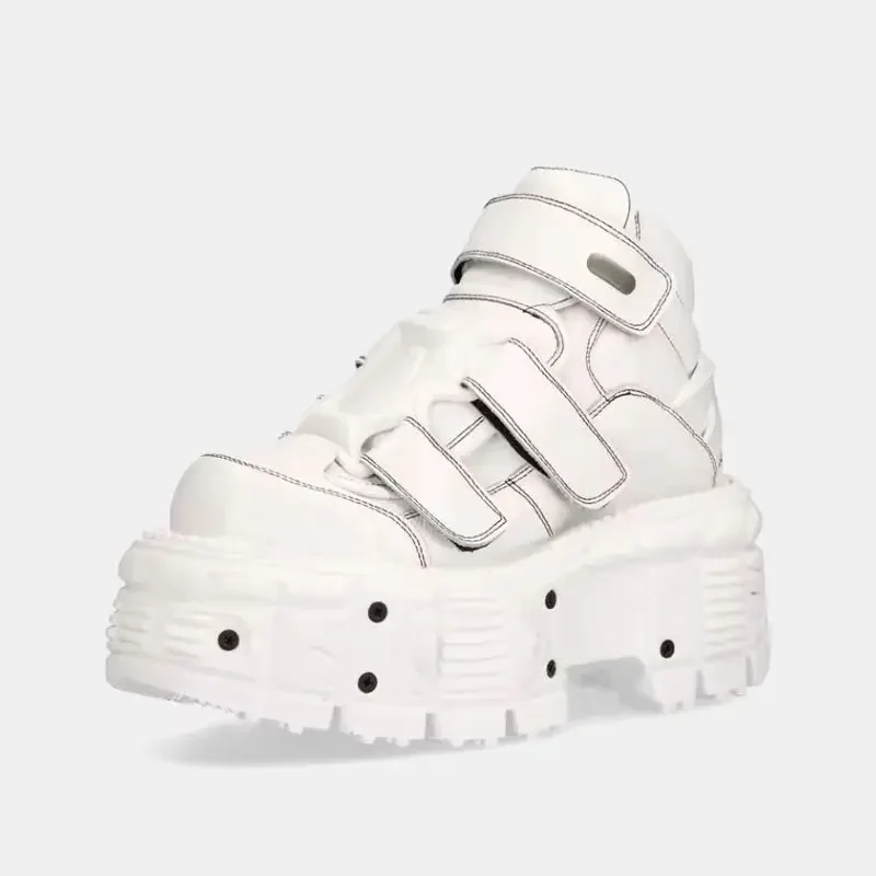 

2025 New Retro Dad Shoes Metal Punk Leather Shoes Same Style for Men and Women Tank Sole Fashion High-Top Thick-Soled Boots