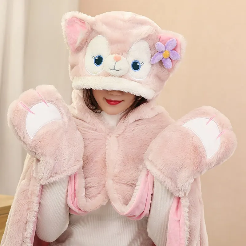 150/160cm Cartoon Pink Fox Plush Cloak Lovely Animal Cape Lazy Blanket Flannel Fabric Shawl Warm Winter Gift for Baby Girl