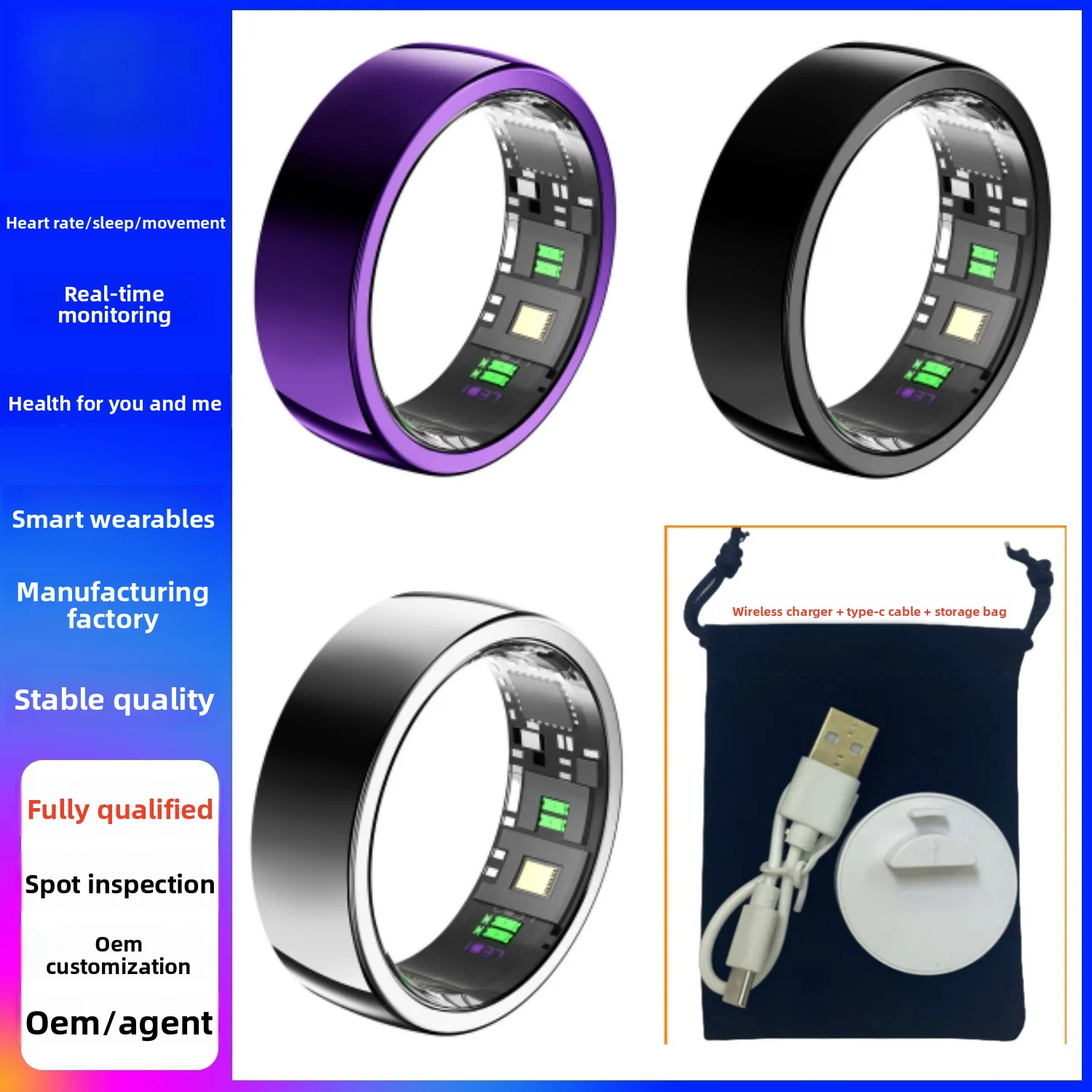 Smart ring, heart rate, blood oxygen, blood pressure, 24-hour sleep monitoring, exercise, add friends, take pictures remotely