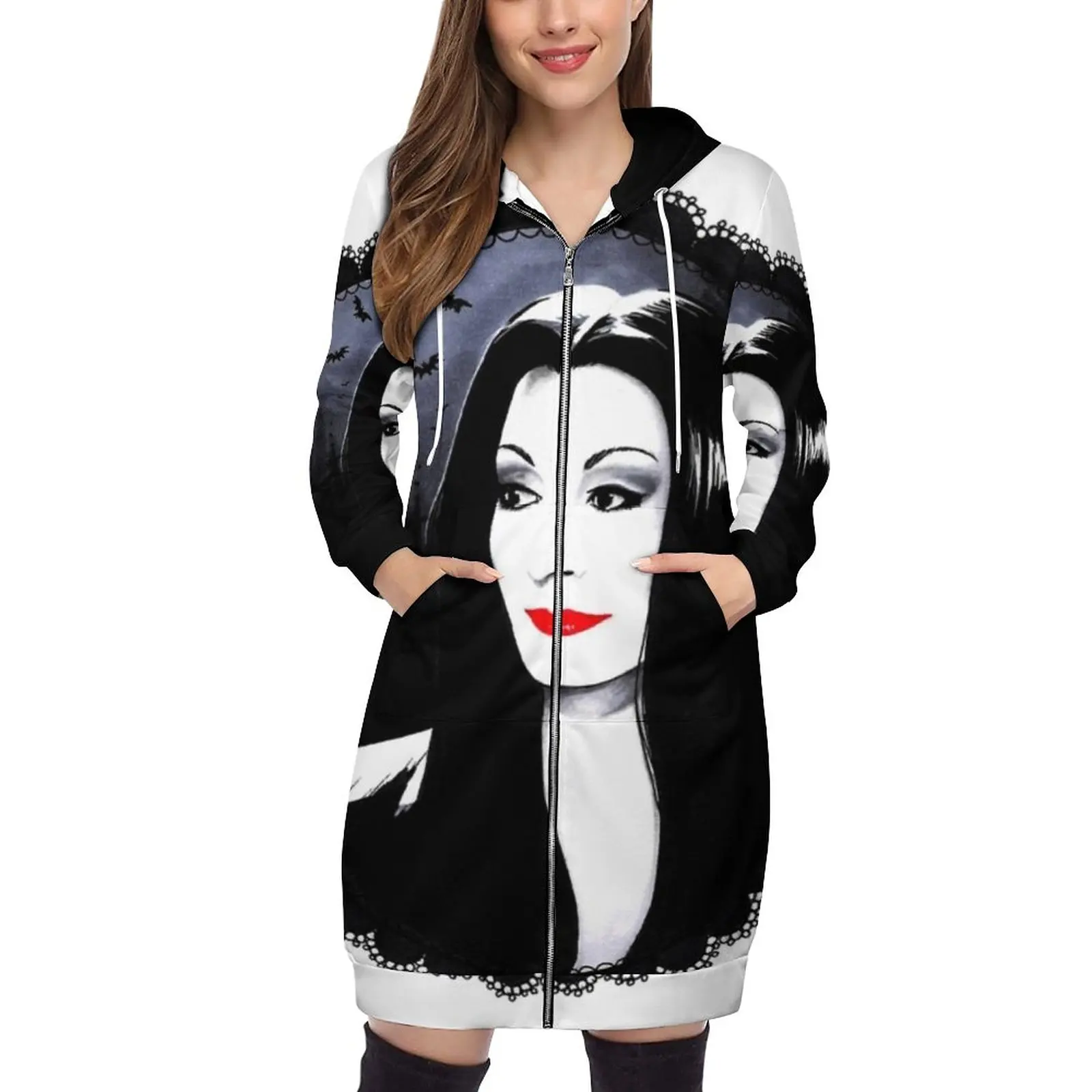 Morticia Oversized Hoodie Women Drawstring Sweatshirts Personality Loose Hooded Sweatshirt Fashion Morticia Addams Morticia