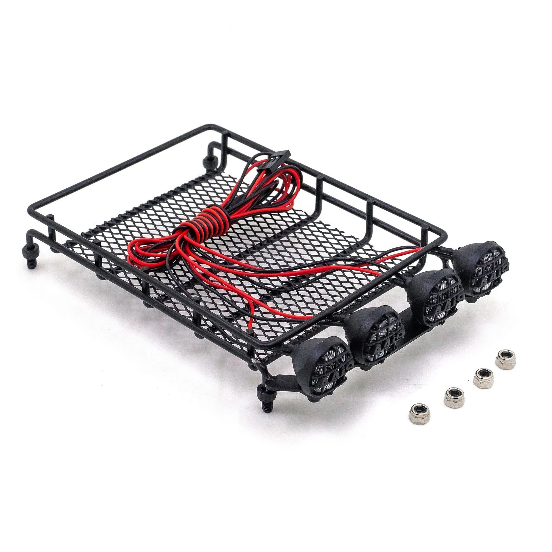 

Запчасти для модернизации радиоуправляемой модели Mang Niu 1/12: внедорожный краулер 4x4 с металлическим багажником на крыше и светодиодной световой панелью.