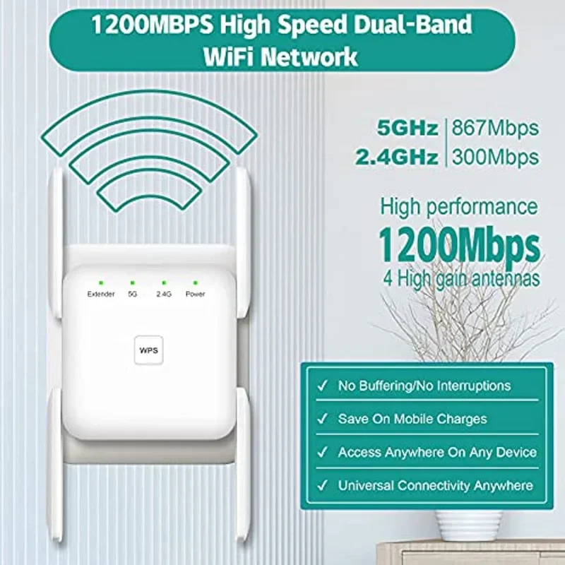 5G WiFi Range Extender Wi-Fi Dual Band Wireless Network Amplifier 1200Mbps 5 Ghz Long Range Wi/Fi Repeater