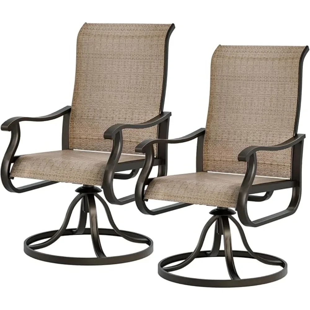 Patio Swivel Dining Chairs Set of 2, Outdoor Dining Chairs High Back with All Weather Breathable Textilene, Metal Rocking Frame