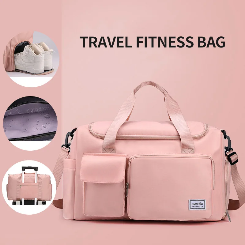 

Womens Sports Workout Fitness Gym Bag Travel Duffel Bag Weekender Carry on Bag with Trolley Sleeve Overnight Shoulder Bag