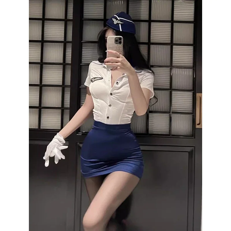 Sexy Nightclub Flight Attendant Outfit Secretary Set Role-playing Uniform Set Pure Desire Instructor American Queen OL Jumpsuit