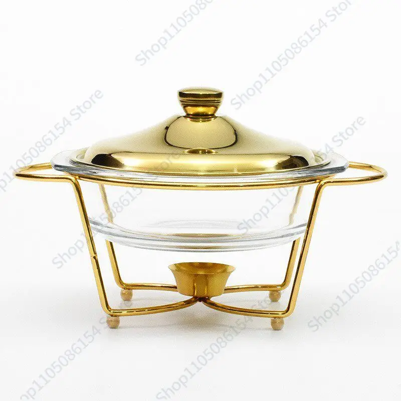 

Настольная сухая плита для отелей и домашнего использования, из нержавеющей стали, с круглой стеклянной суповой кастрюлей/миской, для подогрева свечами