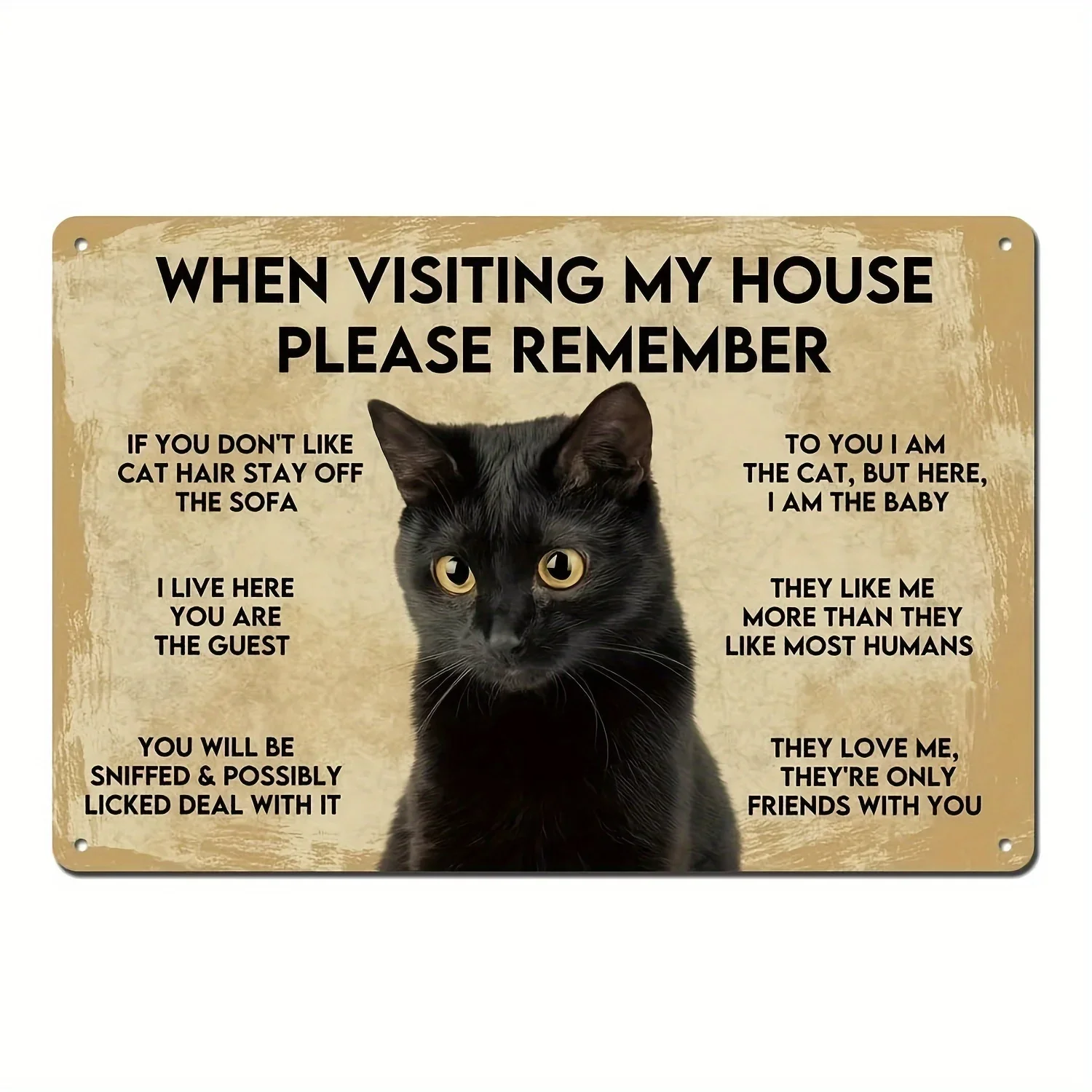 Funny Black Cat Metal Wall Sign/