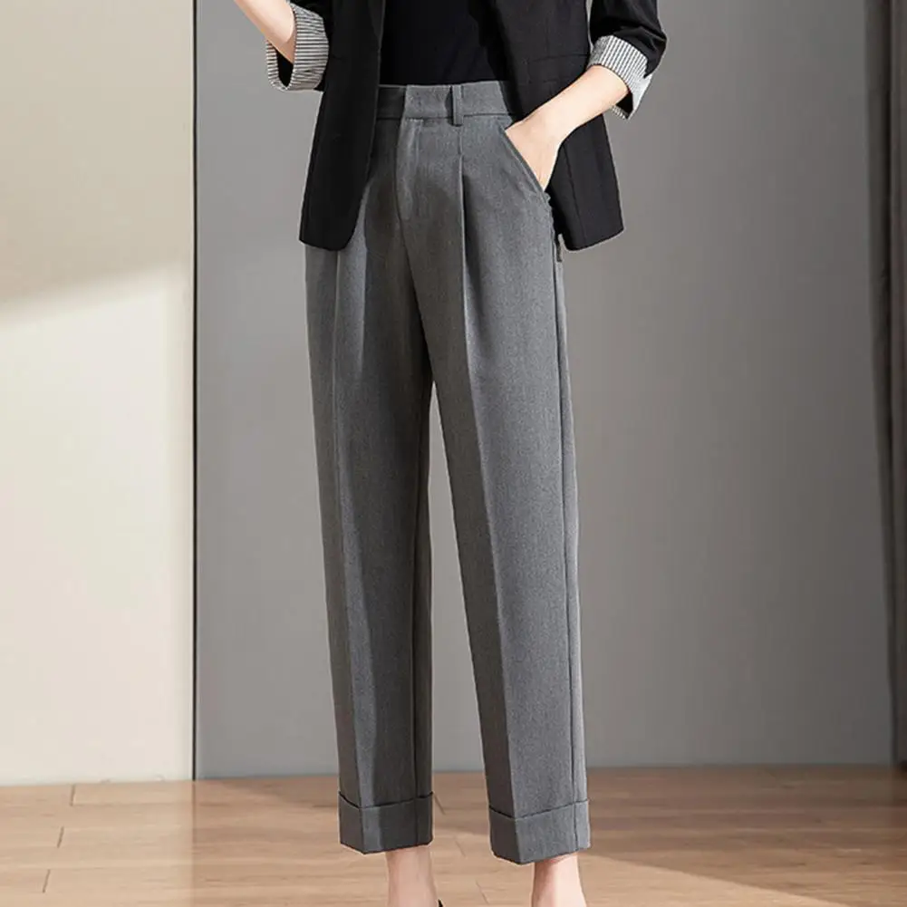 Stylish Straight Leg Draped Office Trousers Anti-pilling Woman Pants Solid Color Draped Suit Trousers Streetwear