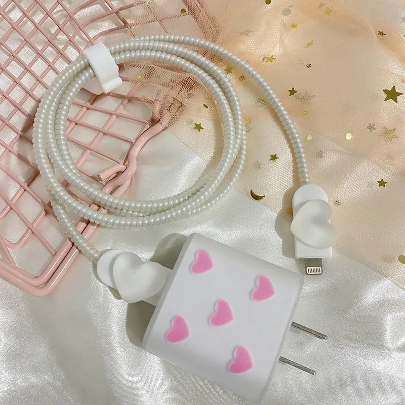 Pink Heart For Apple 12 Data Cable Protection Case 13Mini Charger 18W/20W  for iPhone 11/14/15 Promax Charging Cable Cover