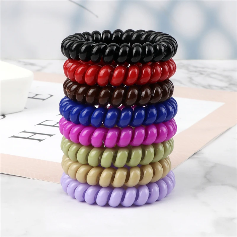 3/5/8Pcs Basic Girls Hair Tie Colorful Elastic Plastic Hair Bands Telephone Cord Rubber Band Scrunchie Hair Accessories Headwear