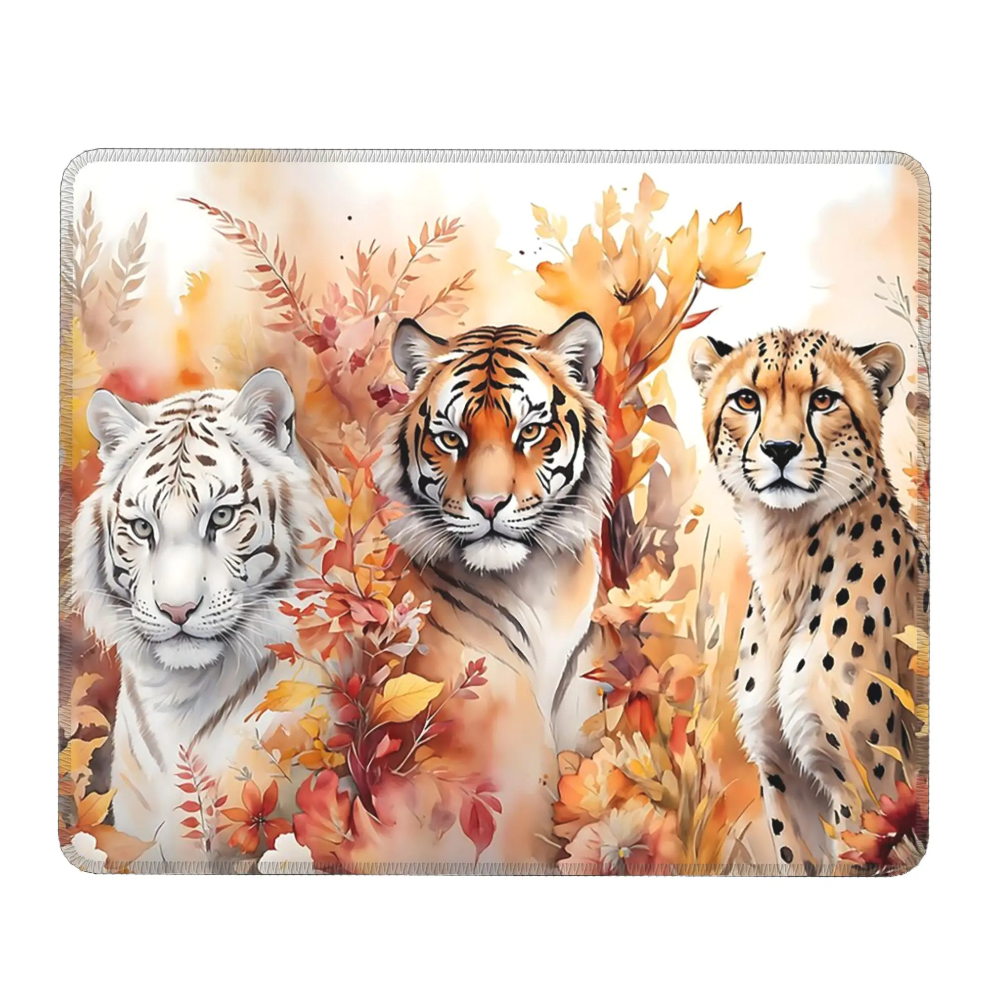 Tiger Face And Autumn Foliage Mouse Pad Computer Keyboard Mouse Mat Gaming PC Laptop Desk Mat Office Accessories Table Mats