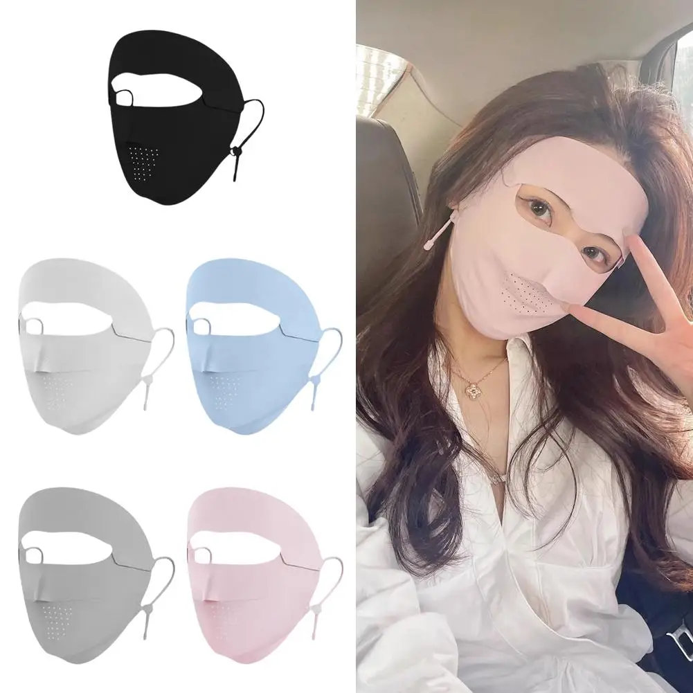 Summer Ice Full Face Silk Women Men Sunscreen Section Anti Breathable Forehead Ultraviolet Thin Face R4f6